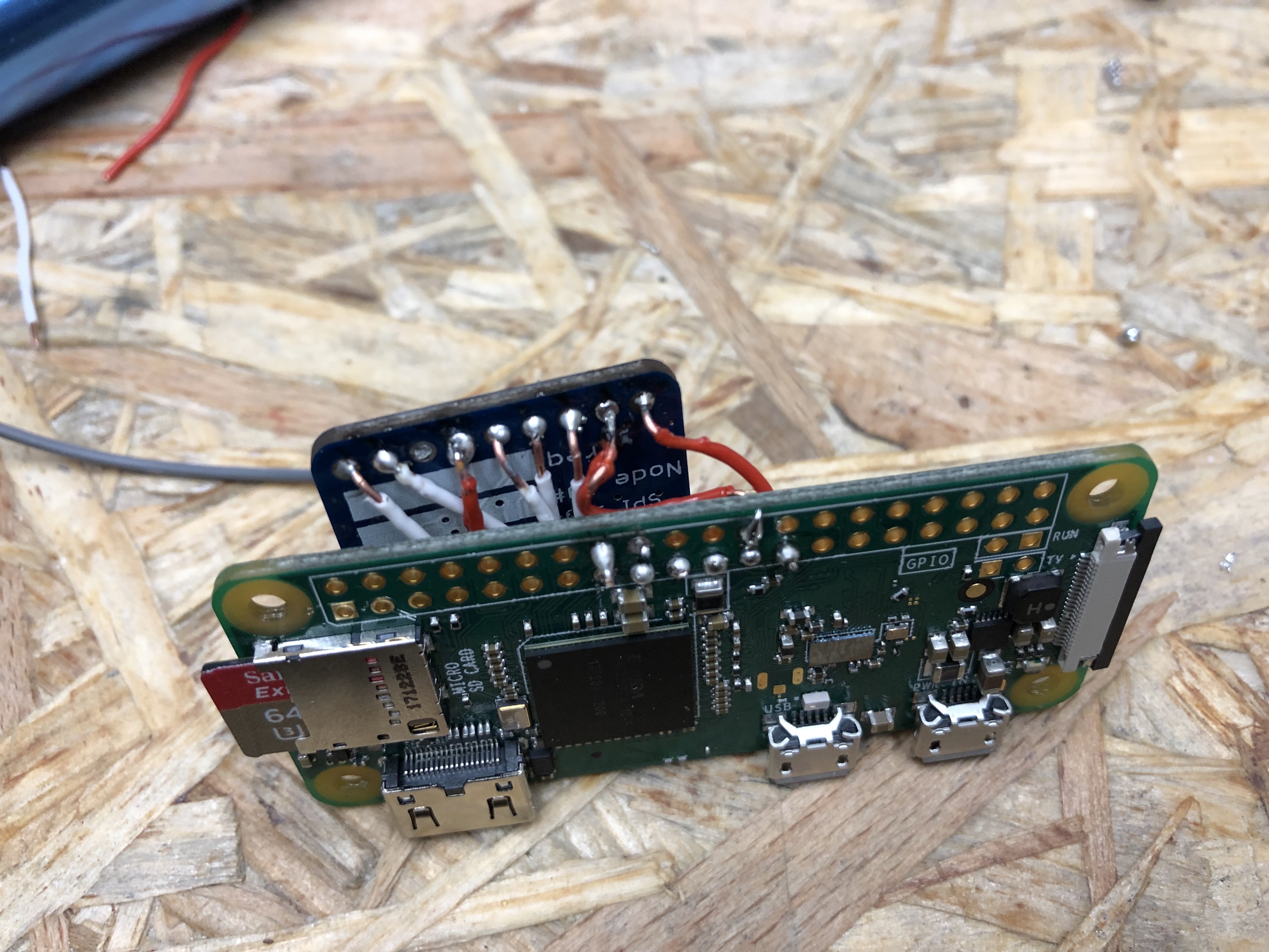 Picture of RPI0WH with FM69HCW view of soldered connections