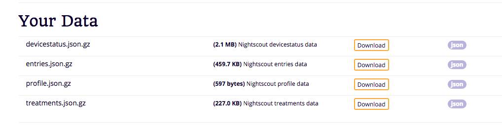 example of data sources in the Nightscout Data Transfer app